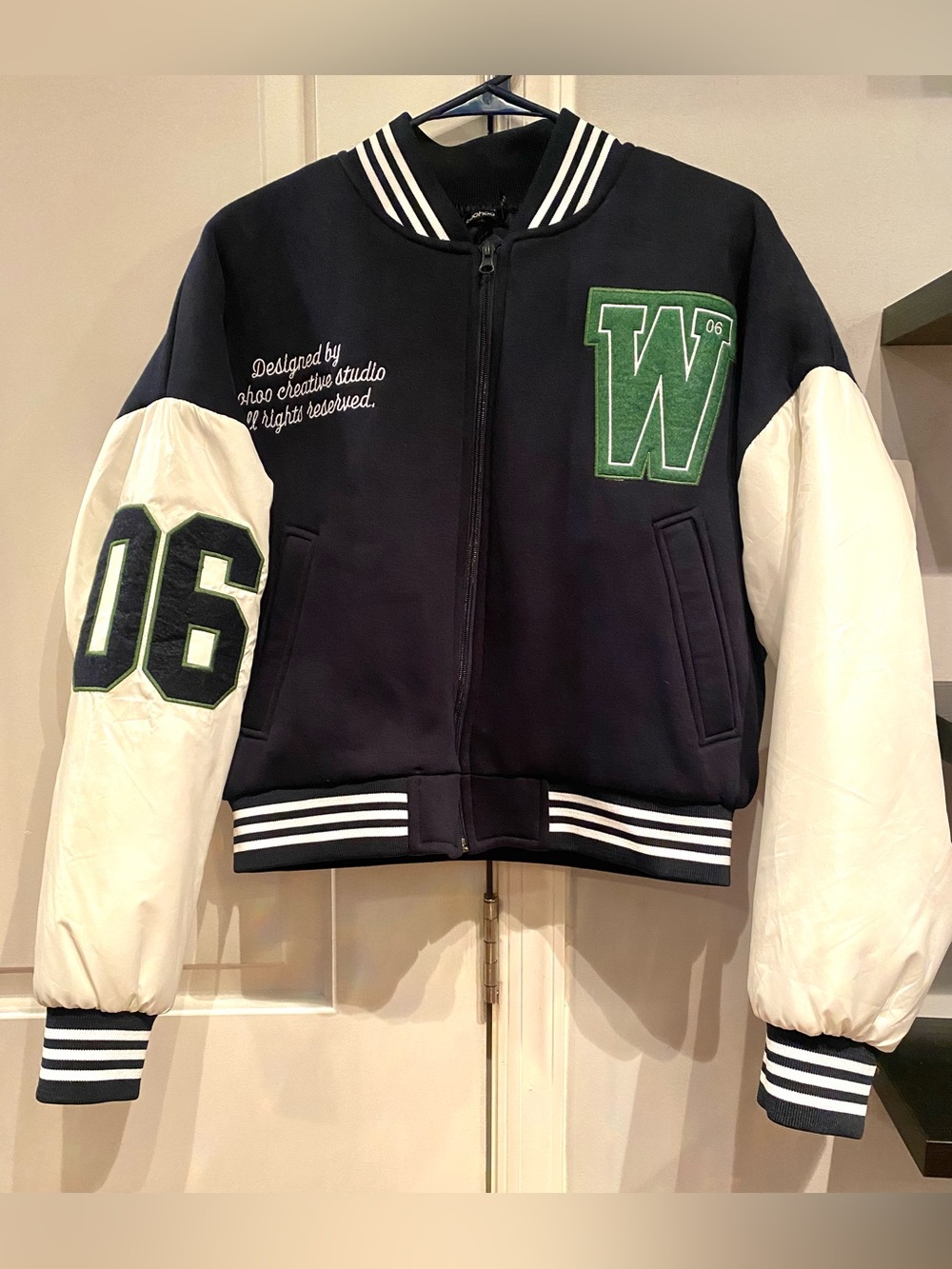 NEW women’s Navy Varsity Letterman Jacket size large